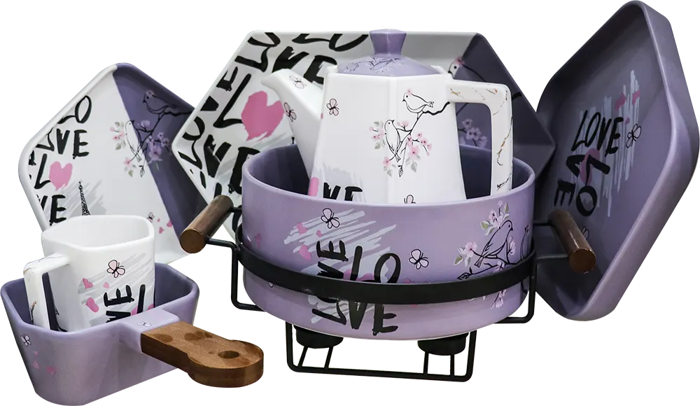 طقم عشاء بورسلين 46 قطعة، بنفسجي× ألوان متعددة