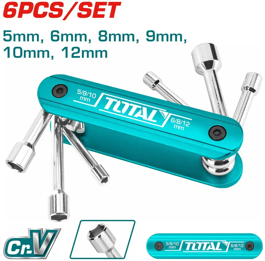 طقم مفك لقم من توتال تولز، 6 قطع، قابل للطي، من 5 الى 12مم ، THFND061