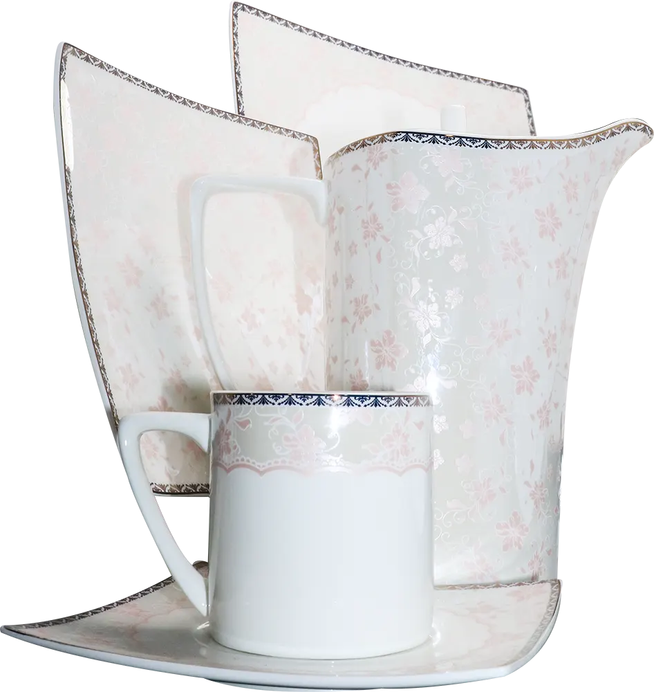 طقم سفرة  مسطح 66 قطعة - أبيض مزخرف