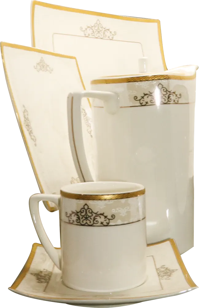 طقم صيني مسطح، 66 قطعة، أوف وايت مدهب