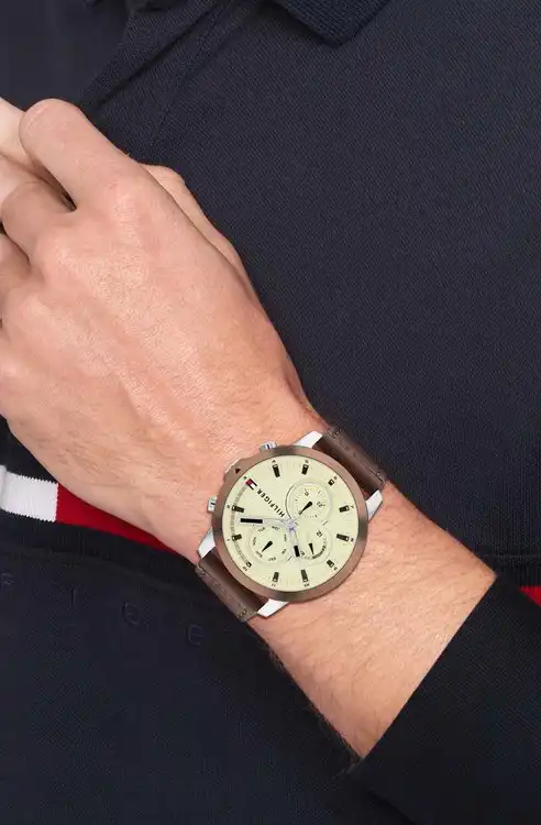 Tommy Hilfiger men's watch, analog, leather strap, brown, 1792053