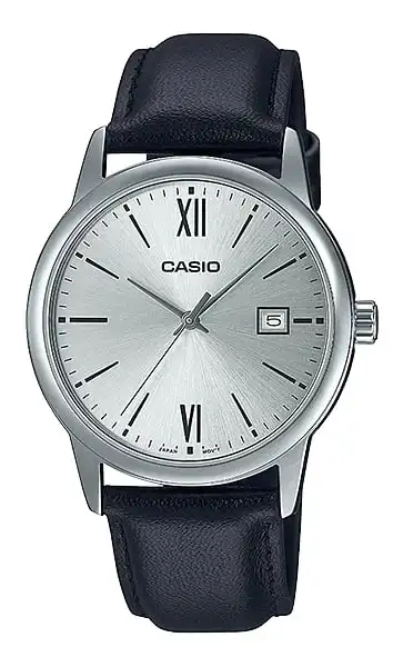 Casio Men's Round Shape Leather Strap Analog Wrist Watch, Black ,MTP-V002L-7B3UDF