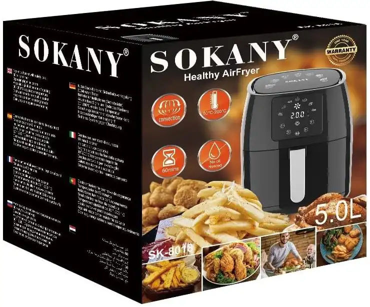 قلاية هوائية بدون زيت سوكاني 1400 وات، 5 لتر، شاشة ديجيتال ،أسود،SK-8018