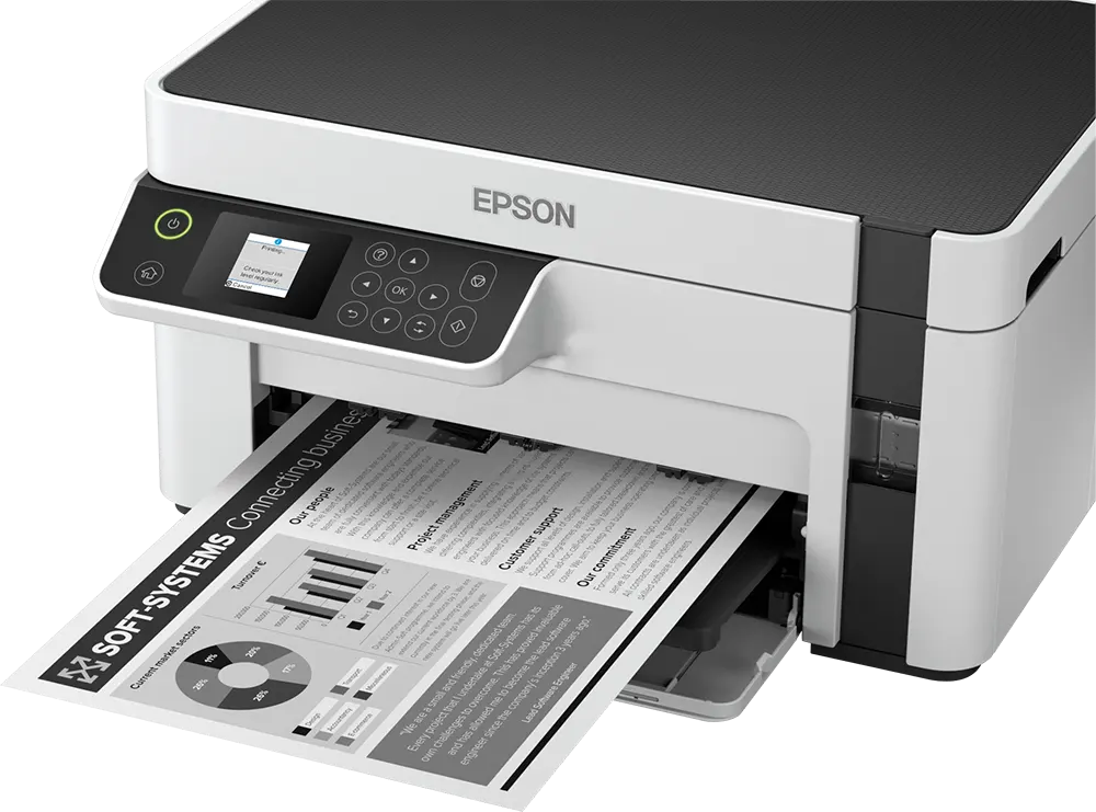طابعة إبسون إيكو تانك متعددة الوظائف ، أحادية اللون ، واي فاي ، أبيض ، M2120