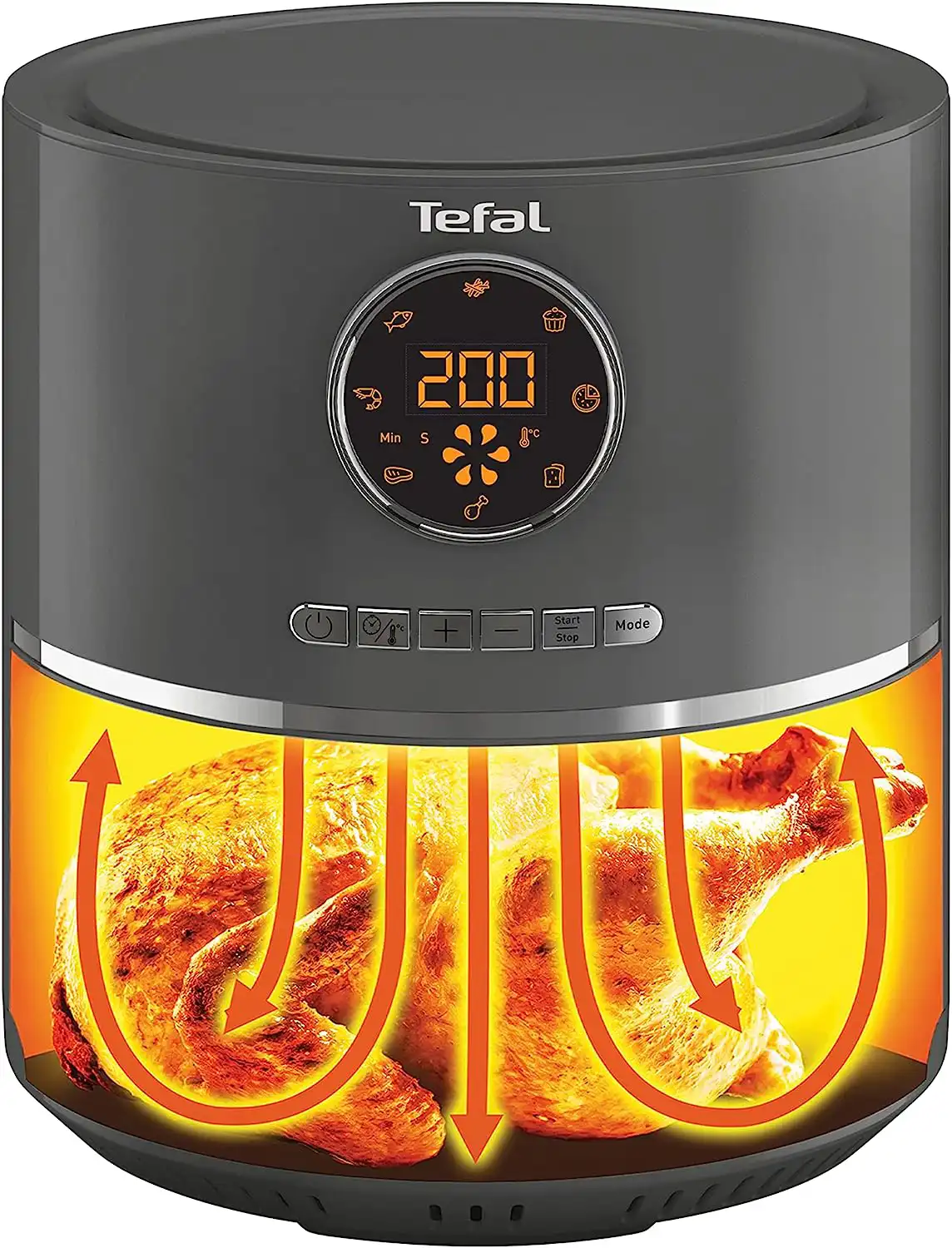 Tefal air fryer without oil, 1400 watts, 4.2 liters, digital display, grey, EY111B15, (with Al-Tariq warranty)