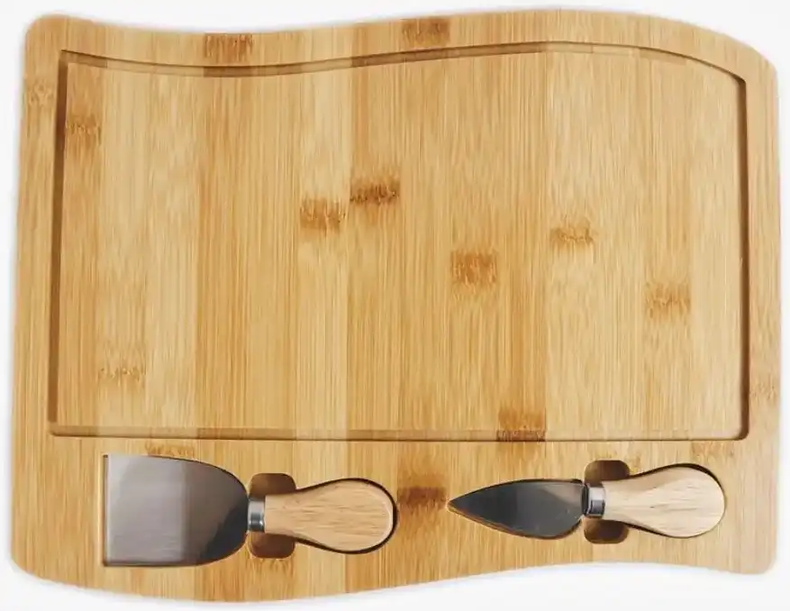 لوح تقطيع خشبي + 2 سكينه  مقاس 37 سم