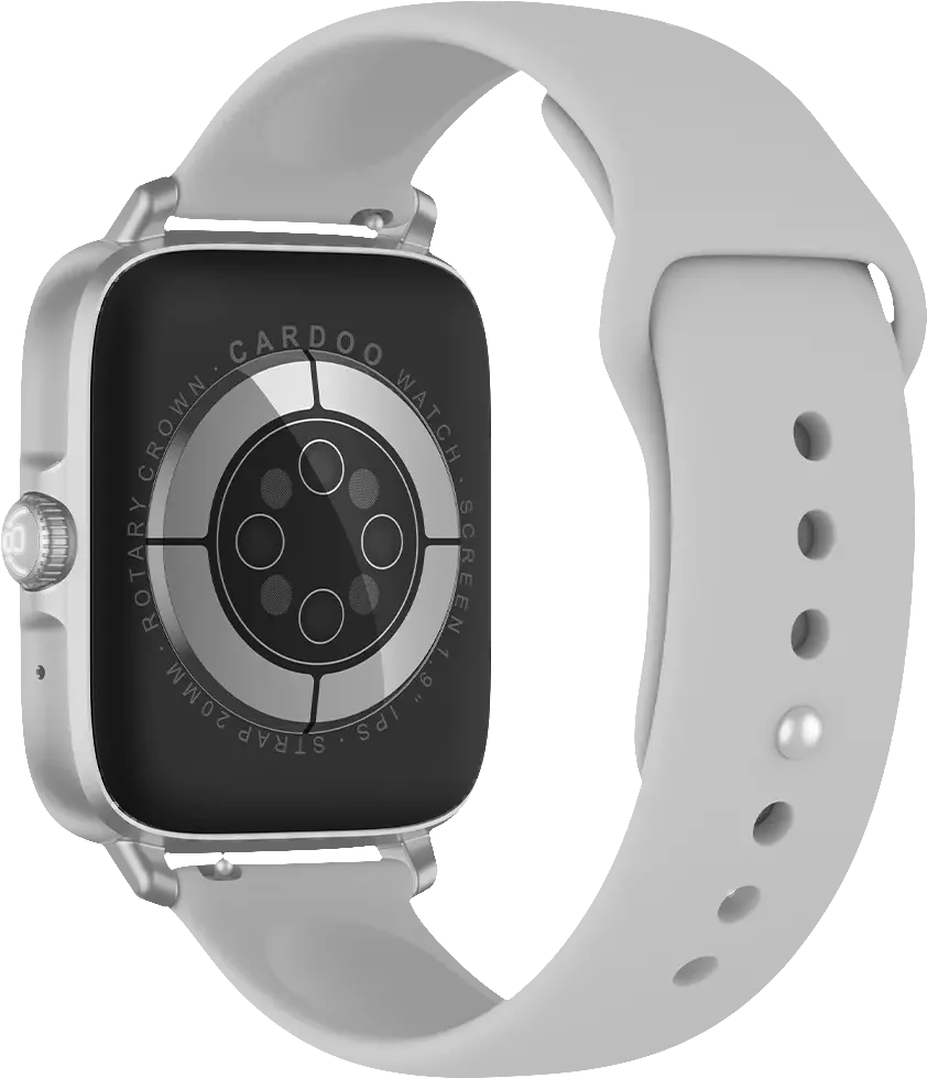 Cardoo Smart Watch Bluetooth 5.0, 1.9 " Display, Water Resistant, Wireless Charger, Silver