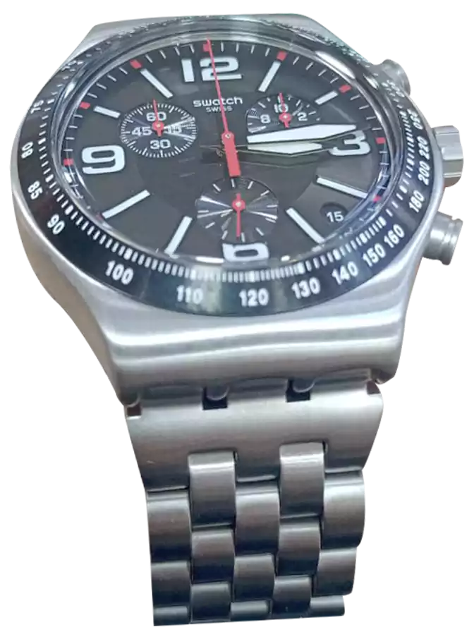 Swatch Men's Round Shape  Stainless Steel Strap Analog Wrist Watch, Silver
