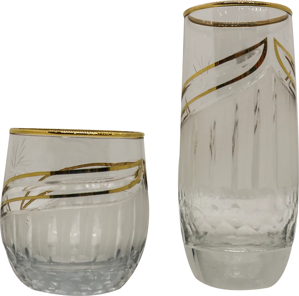 طقم أكواب عصير 12 قطعة بليرو الإسراء كبير وصغير - شفاف مدهب