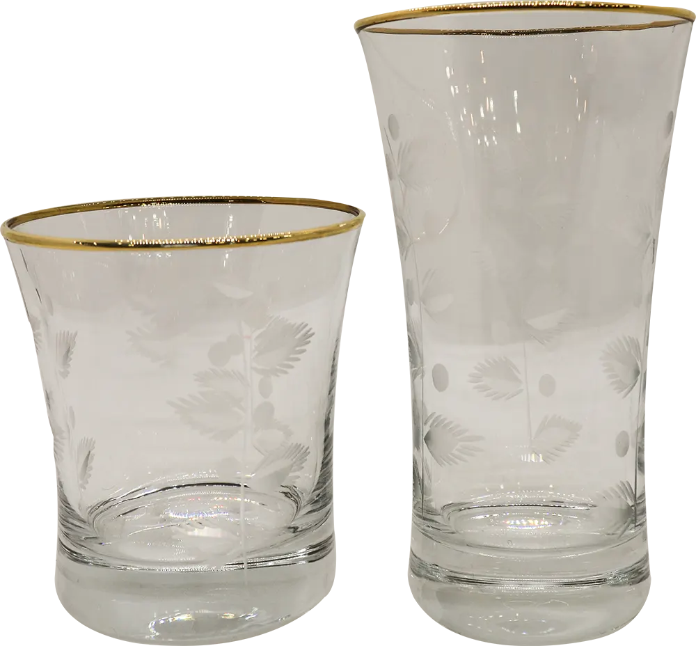 طقم أكواب عصير 12 قطعة ازور من الإسراء كبير وصغير - شفاف مدهب