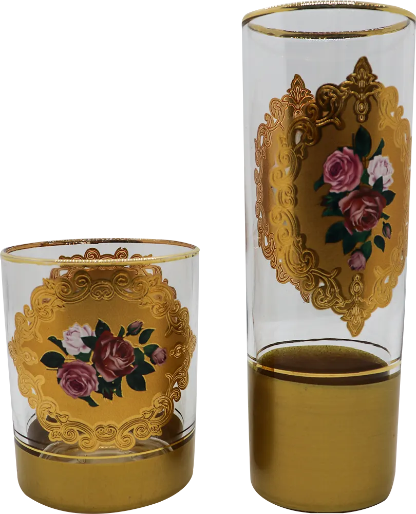 طقم أكواب عصير 12 قطعة  من الإسراء كبير وصغير - شفاف مدهب