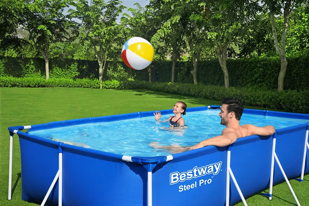 Bestway Steel Pro Rectangular Pool, Metal Stands, 4.00m X 2.11m X 81cm, Blue, 56405