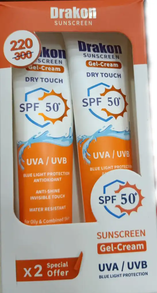 واقي شمس دراكون (1+1)، عامل حماية من الشمس 50+، مناسب لجميع أنواع البشرة، 60 مل، جل كريم