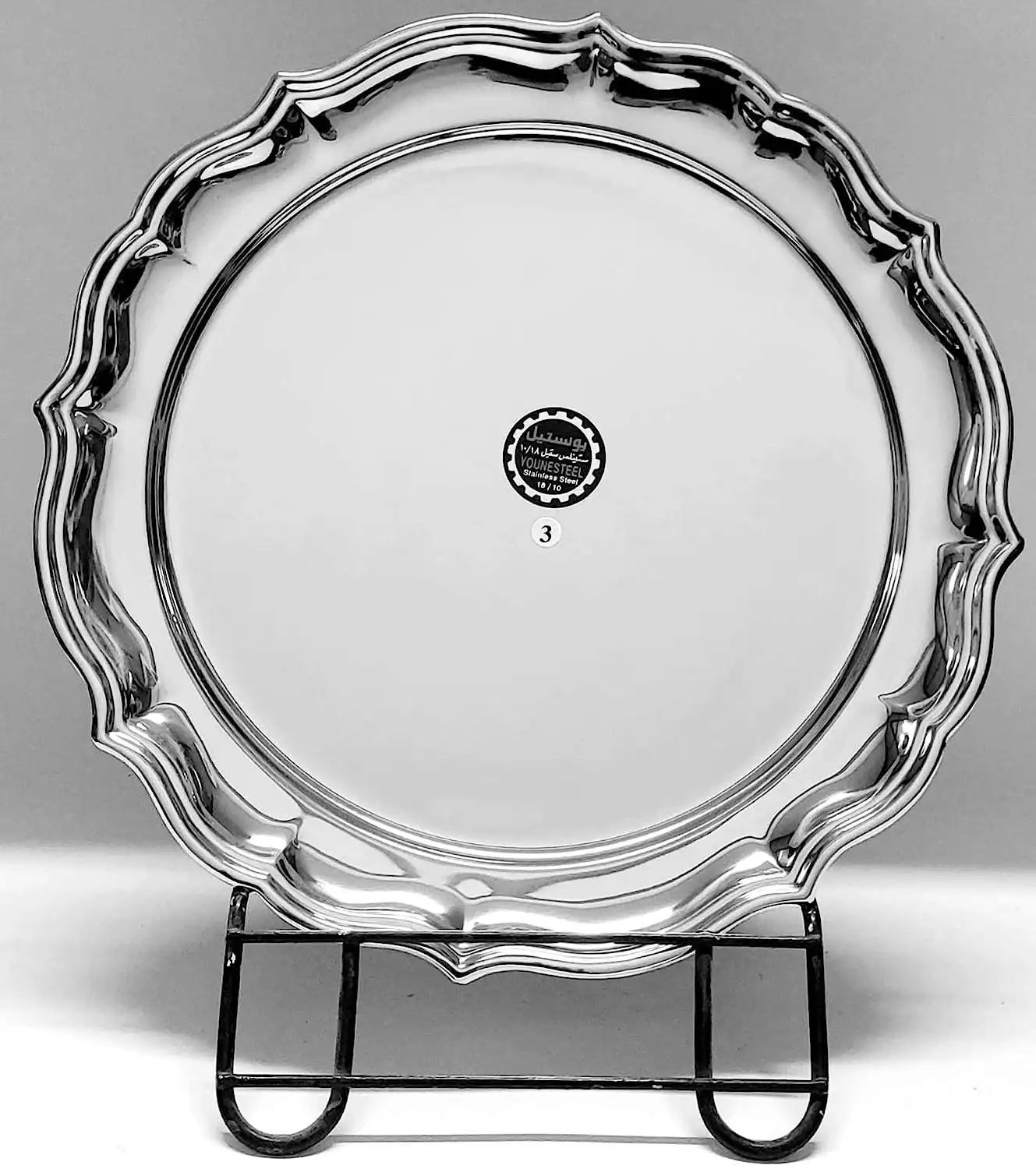 صينيه تقديم مدوره من يونستيل ايطالي مقاس 3  - أستانلس