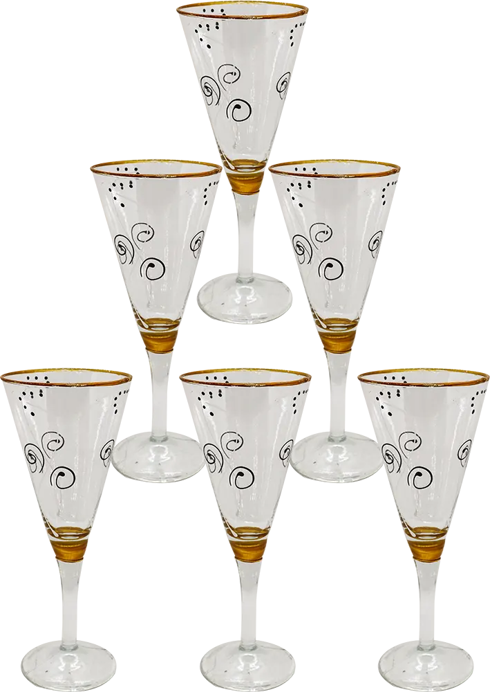 طقم كاسات الخواجه 6 قطع -  شفاف مدهب