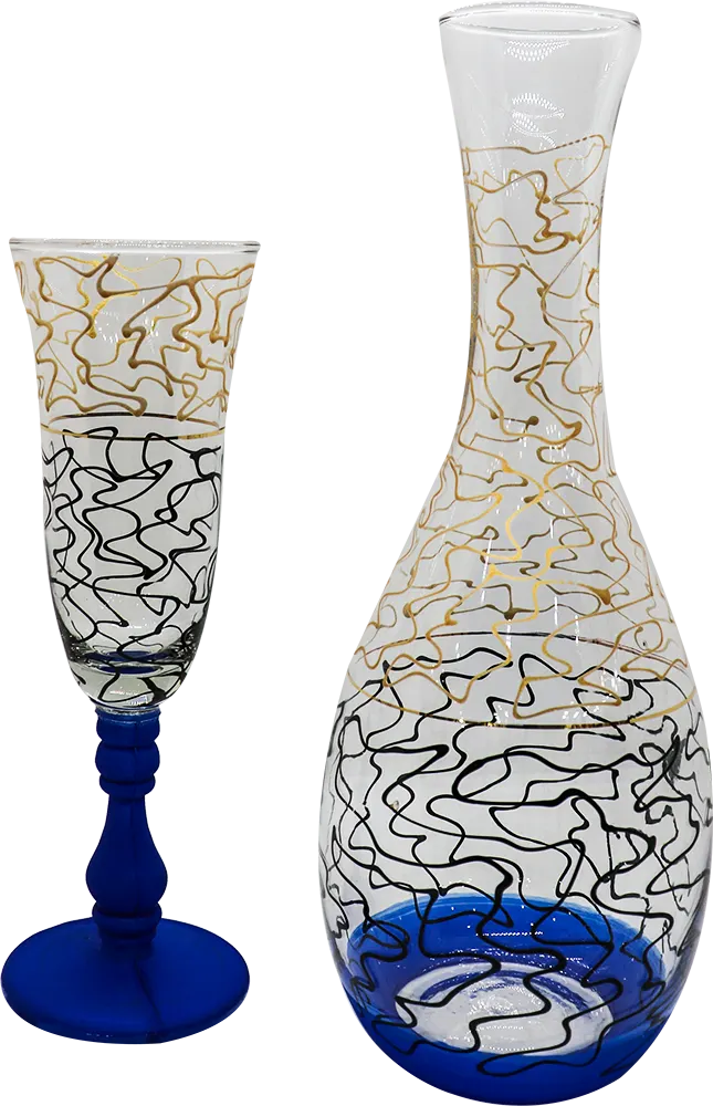 طقم شربات مزخرف لوكس 7 قطع - شفافx أزرق