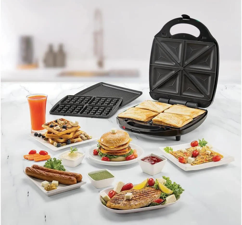 Black & Decker Sandwich and Waffle Maker, 6 Slices, 1400 Watt, Black, TS4130