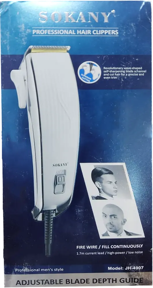 Sokany Hair Clipper, Wired, 4 Combs, White, JH-4907