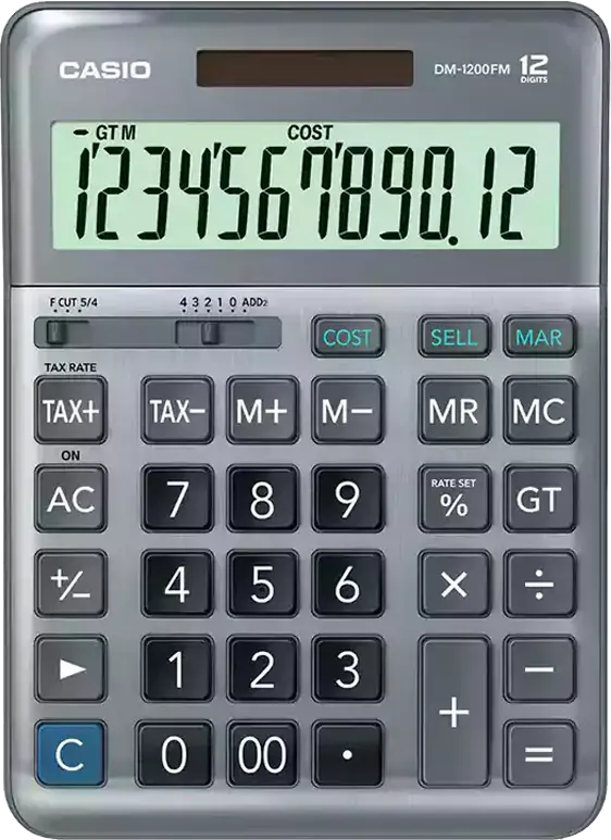 Casio Desktop Calculator, 12 Digits, Silver, DM-1200FM