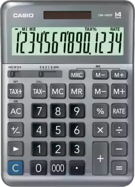 Casio Desktop Calculator, 14 Digits, Silver, DM-1400F