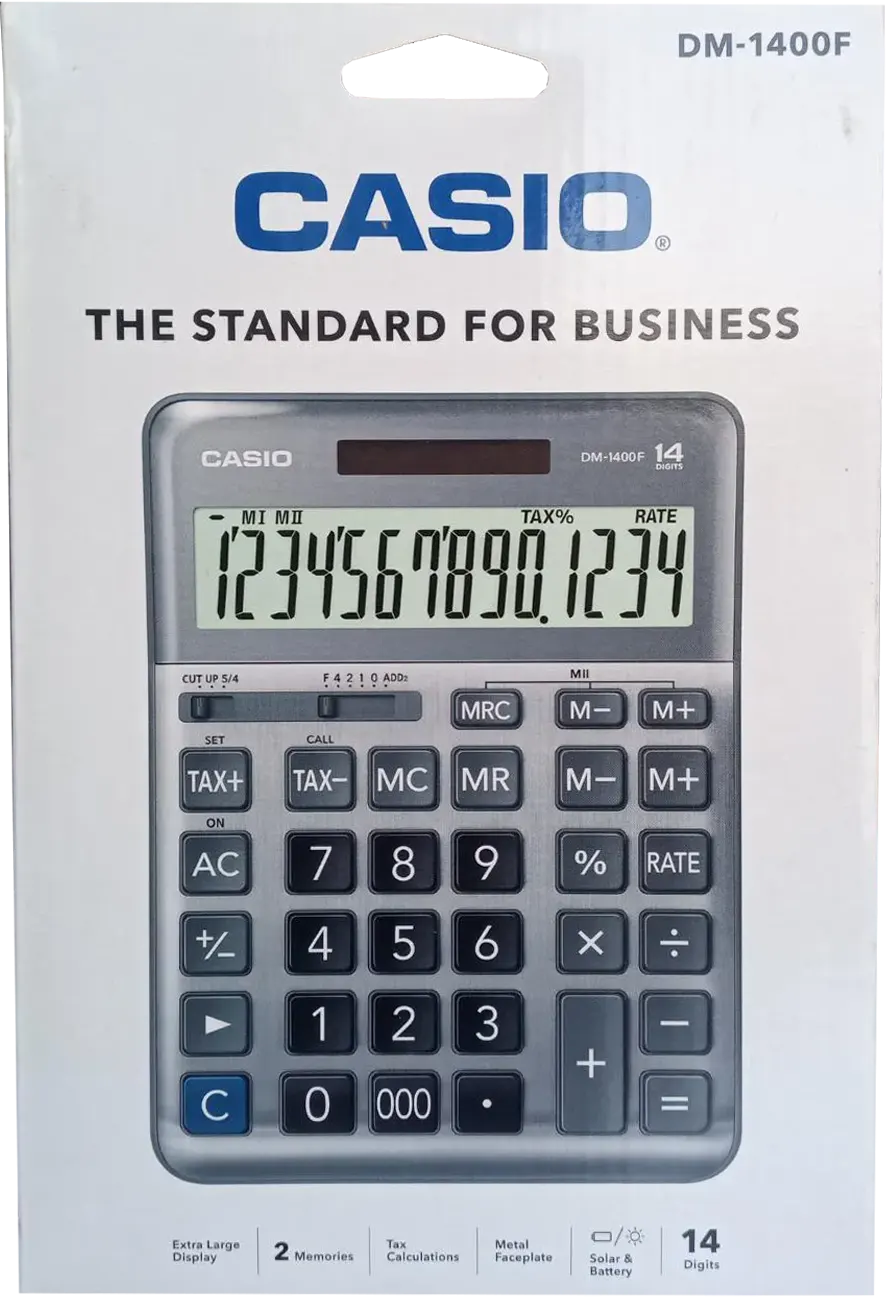 اله حاسبة مكتبية كاسيو، 14 خانة، سلفر، DM-1400F