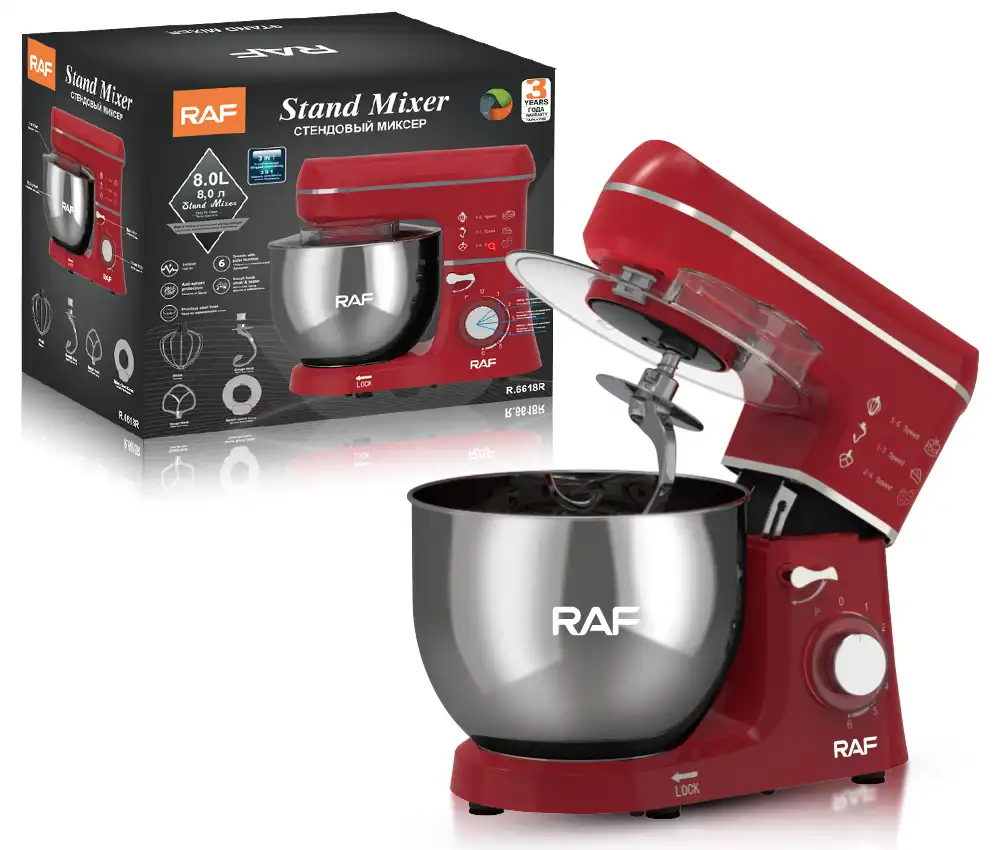 RAF Stand Mixer, 1400 Watt, 8 Liters, Red, RAF 6618R