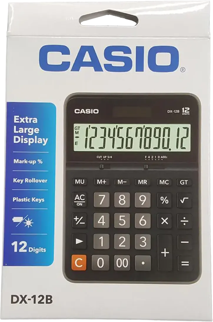 Casio Desktop Calculator, 12 Digits, Black, DX-12B