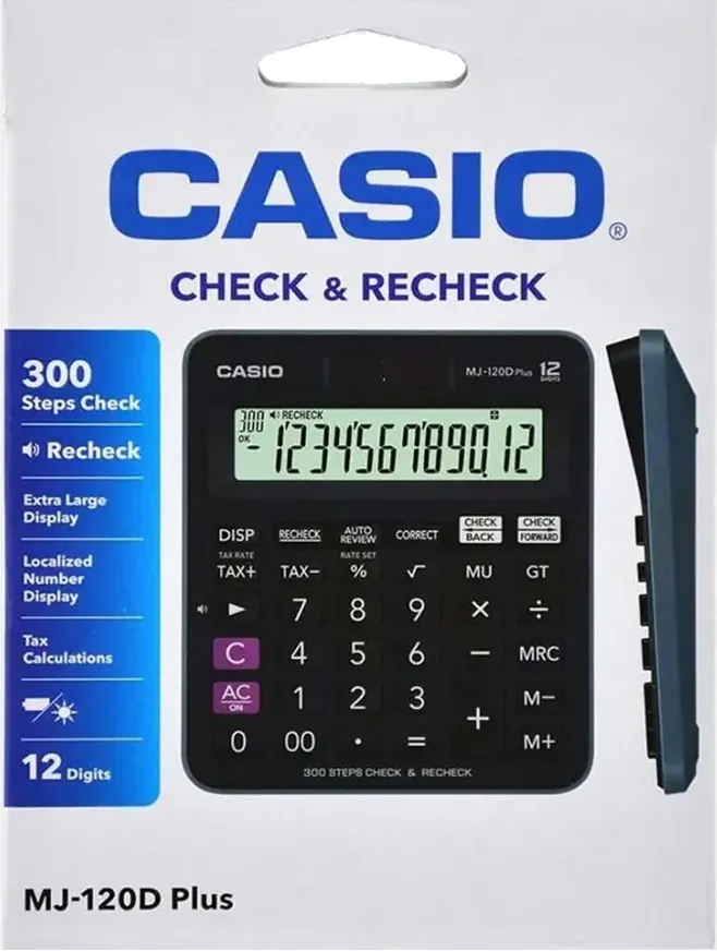 Casio Desktop Calculator, 12 Digits, Black, MJ-120D Plus