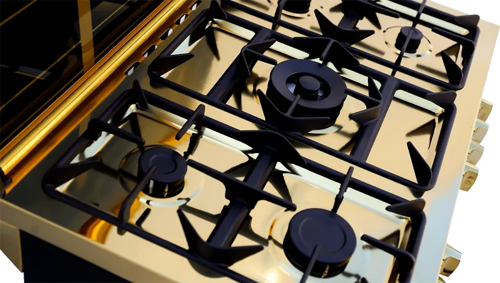 بوتجاز ام جي برو كنترول 90*60 سم، 5 شعلة، 2 مروحة، أمان كامل، شاشة ديجيتال، أسود* ذهبي