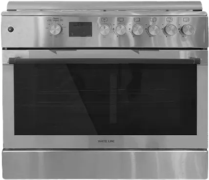 White Line gas cooker, 90 x 60 cm, 5 burners, full safety, digital screen, silver, stainless steel, F9S50GF-HIXOD