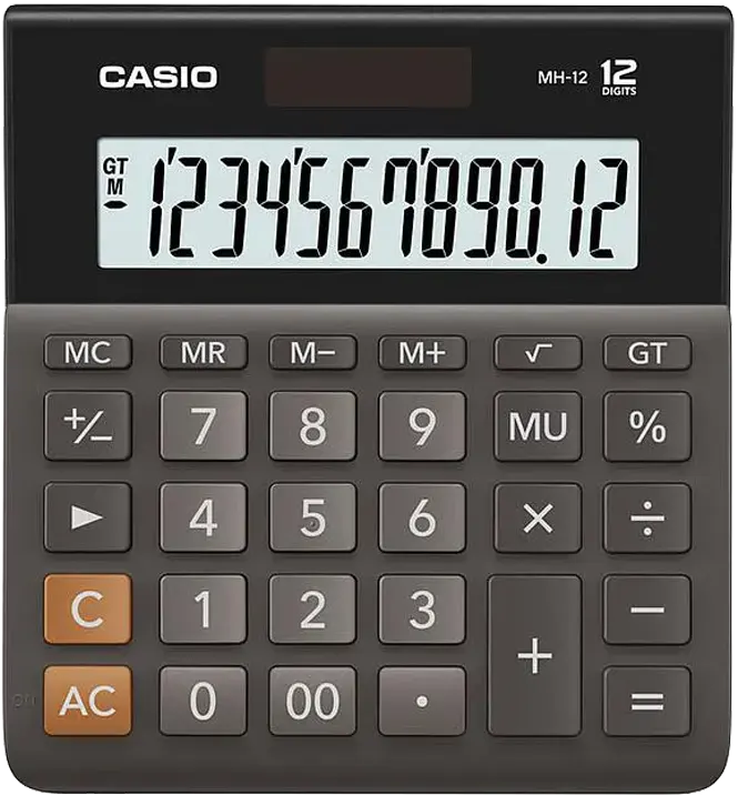 Casio Desktop Calculator, 12 Digits, Black, MH-12-BK