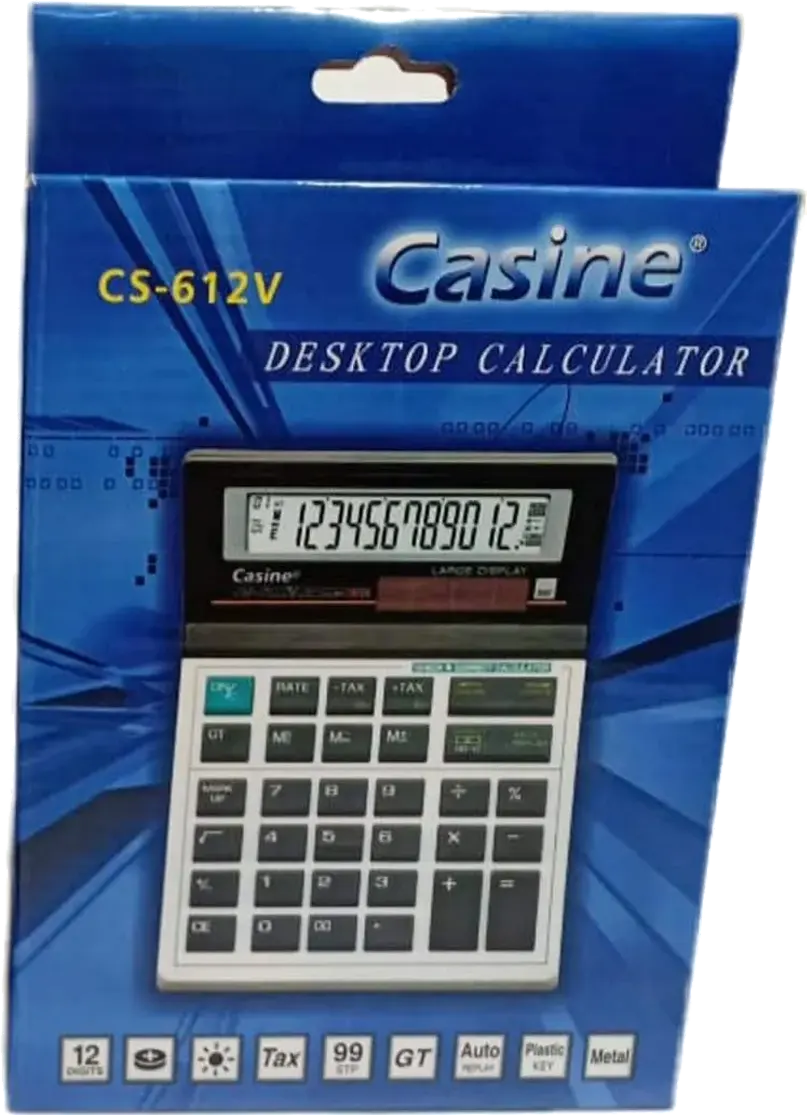Casine Desktop Calculator, 12 Digits, Gray, CS-612V