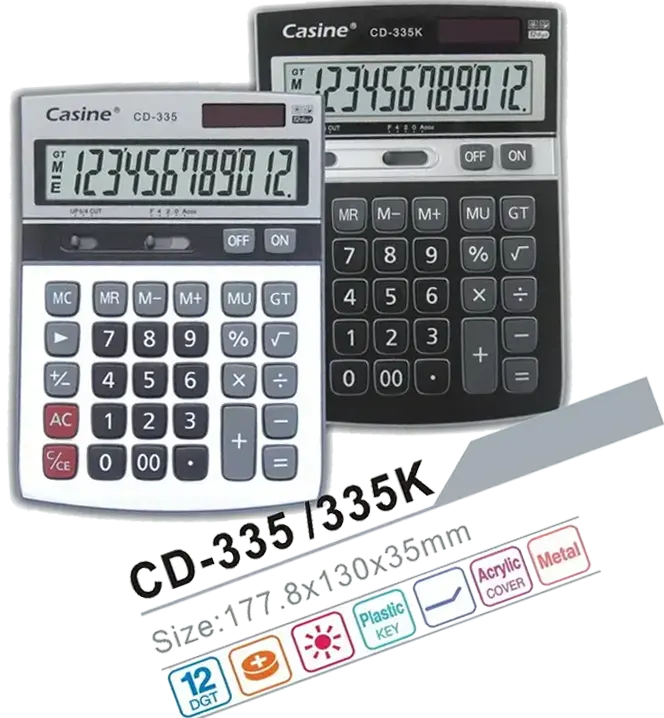 Casine Desktop Calculator, 12 Digits, Black | Grey, CD-335-335K