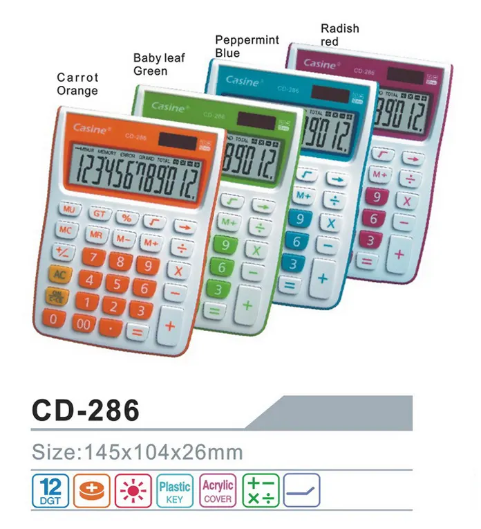 اله حاسبة مكتبية كاسين، 12 خانة، أحمر | أزرق | أخضر | برتقالي، CD-286