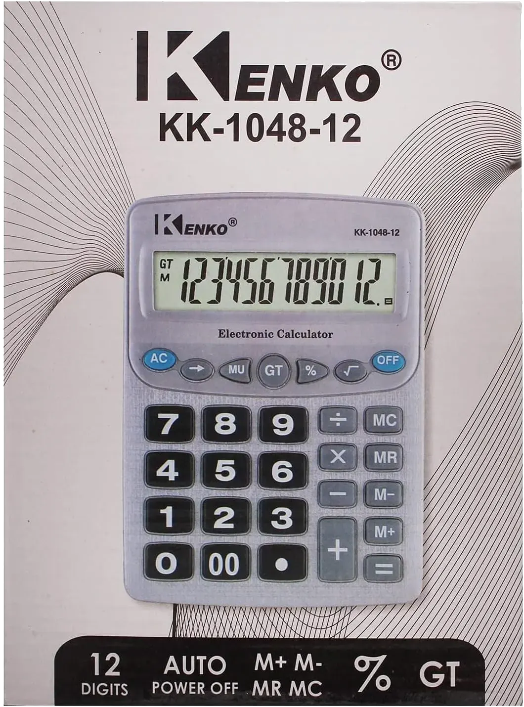 Kenko Desktop Calculator, 12 Digits, Silver, KK-1048-12