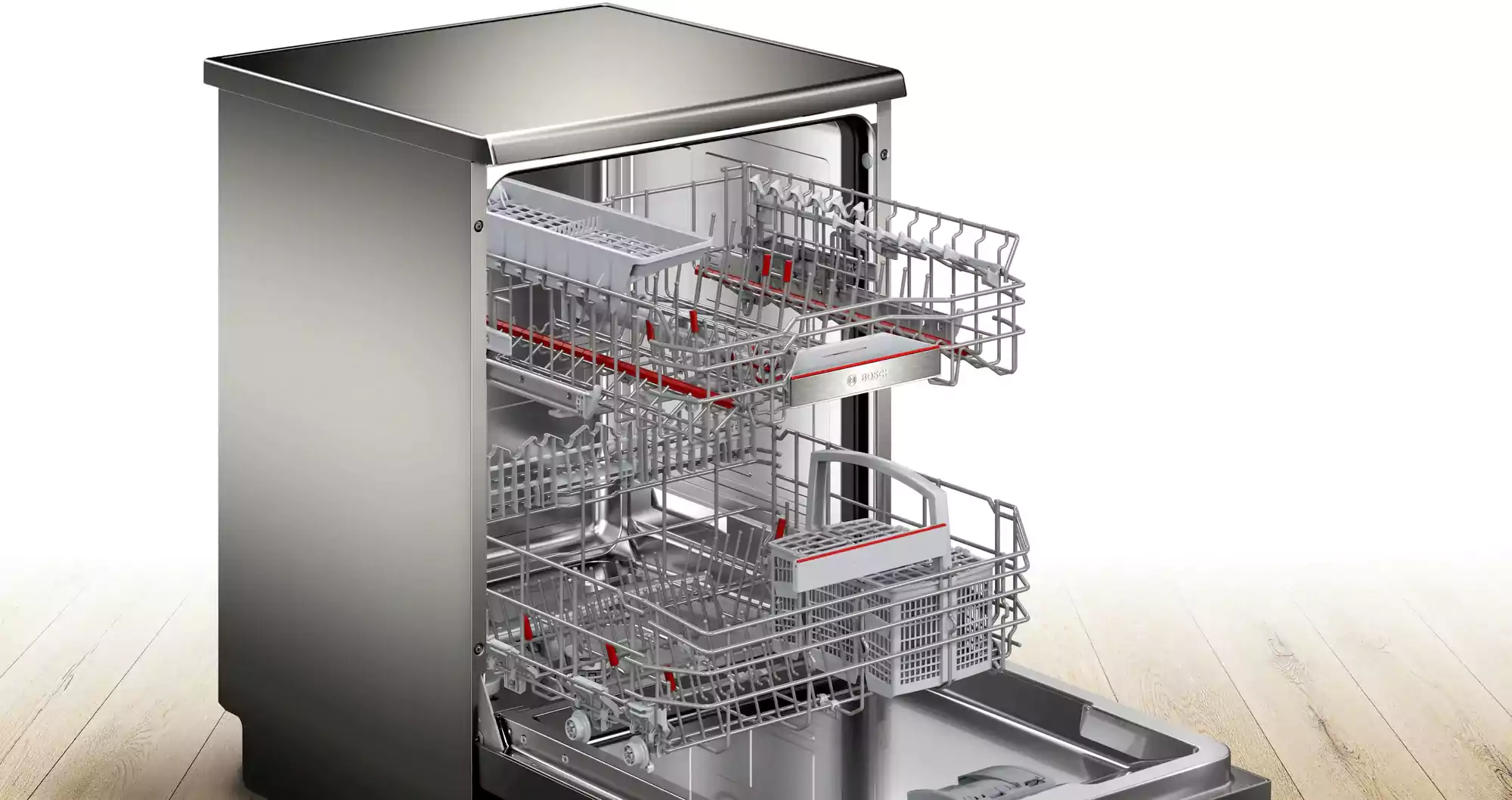 Bosch dishwasher, 13 place settings, 60 cm, 8 programs, digital display, German, silver, SMS6EAI80T