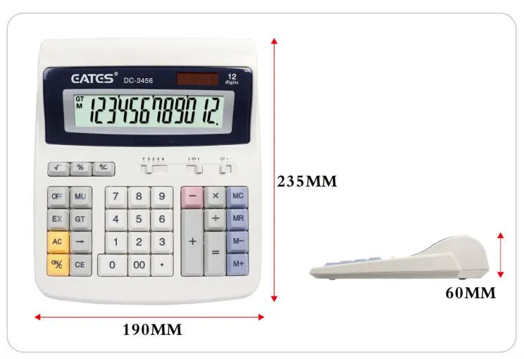 Eates Desktop Calculator, 12 Digits, White, DC-3456