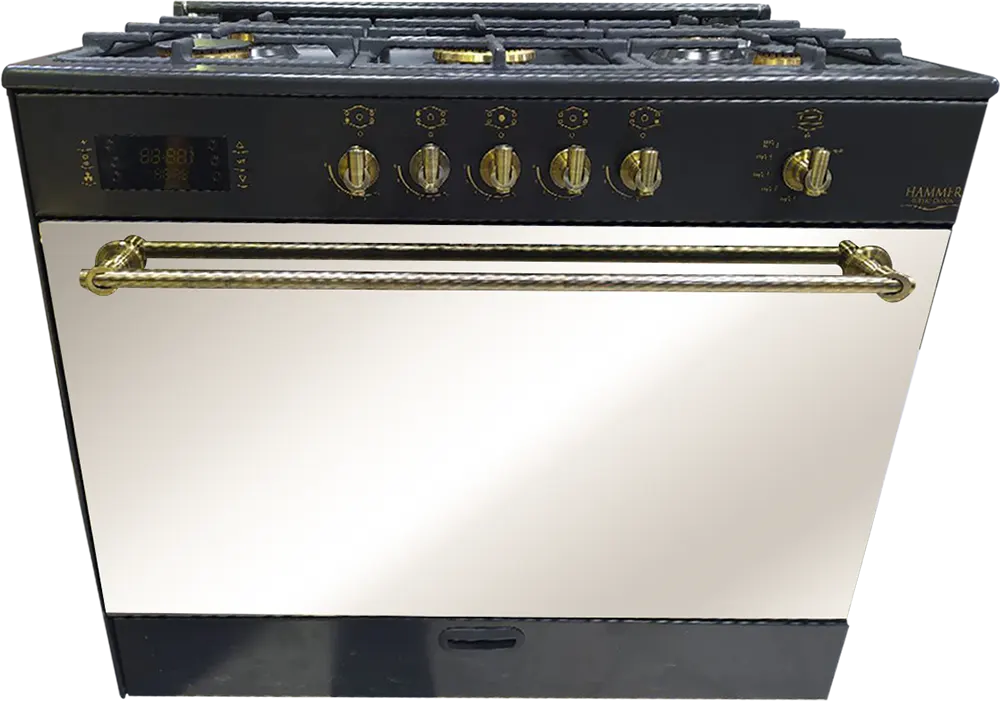 بوتاجاز فريش هامر روستيك، 90×60 سم، 5 شعلة، أمان كامل، شاشة ديجيتال، أسود × ذهبي