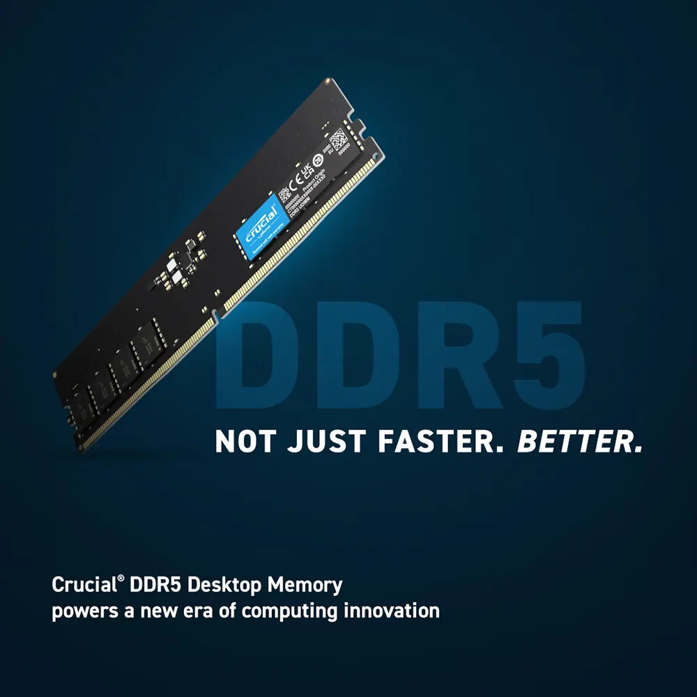 Desktop RAM Crucial, 8GB RAM, DDR5, Speed 4800GHZ, Black, CT8G48C40U5