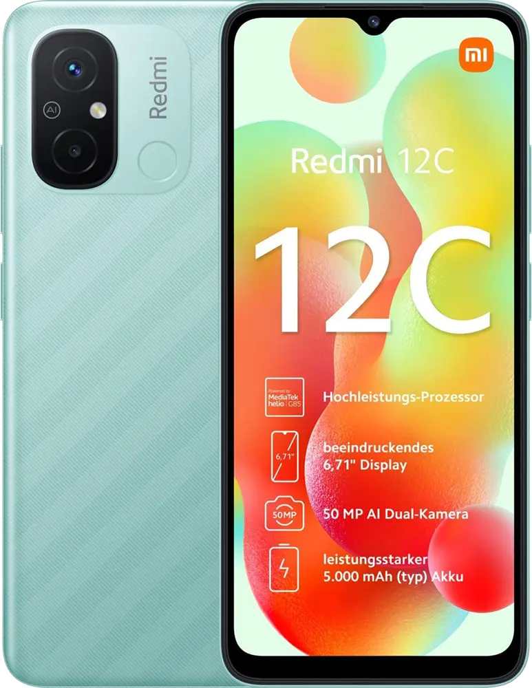 REDMI 12C Dual SIM, 64GB Memory, 3GB RAM, 4G LTE, Mint Green