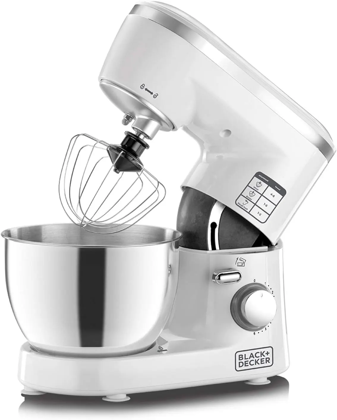 Black & Decker Stand Mixer 1000 Watt, 4 Liters, White x Silver, SM1000
