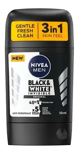Nivea Men Black & White 3 in 1 Deodorant Stick, 50 ml