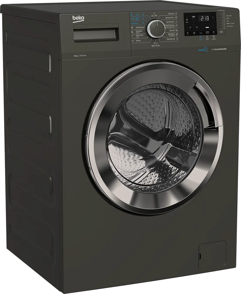 Beko Front Loading Full Automatic Washing Machine, 8 KG, 1200 RPM, Digital Screen, Inverter, Steam, Black, WTV8612XMCI2