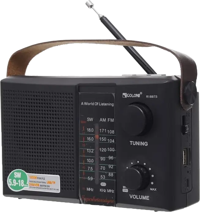 جهاز راديو صغير جولون، كلاسيكي، FM\AM\SW، توصيل بالكهرباء أو بطارية قابلة لإعادة، الشحن، صوت عالي نقي، منفذ سماعة رأس، أسود، R18BTS