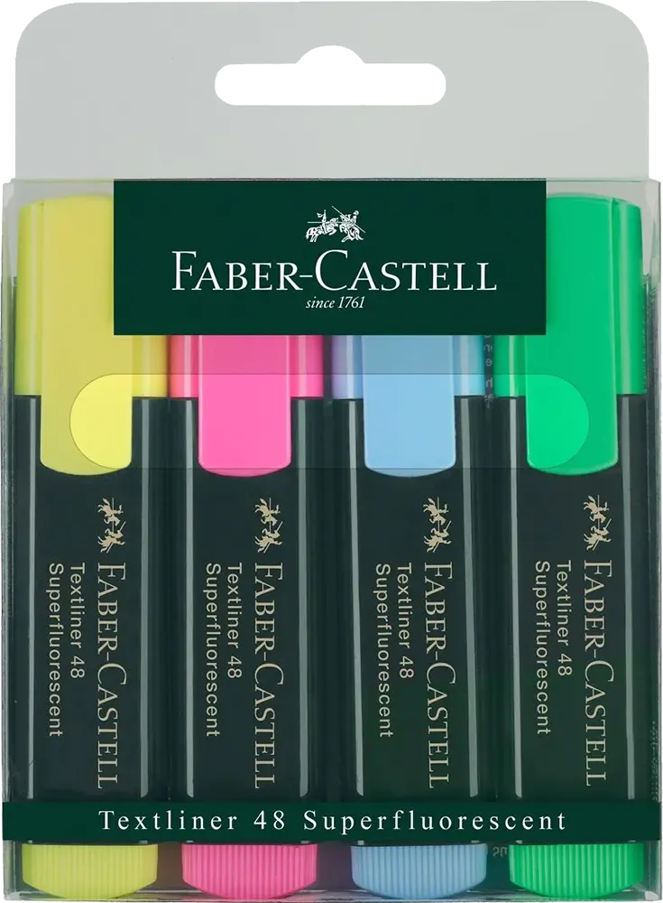 Faber-Castell Phosphorescent Highlighter Pen Set, 4 Colors, Chisel Tip, 1548-4