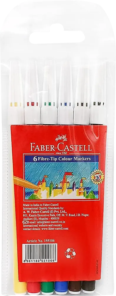 Faber-Castell Colored Painting Felt Pens, 6 Colors, Thin, Multi-Colour, 155106