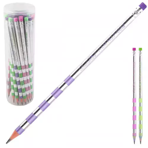 قلم رصاص فضى مخطط الوان باستيكة