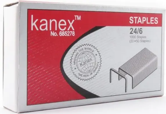 Kanex Staples Box for Paper Stapler Size 24-6 mm, 1000 Pieces, Silver