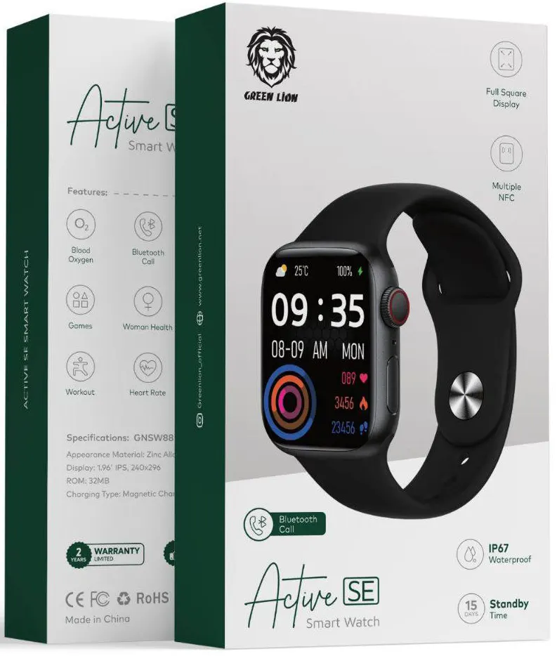 ساعة جرين ليون أكتيف إس إي الذكية ،شاشة 1.96 بوصة تعمل باللمس، مقاومه للماء ،بطارية 230 مللي أمبير،أسود،GNSW88