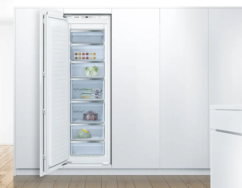 Bosch upright deep freezer, no frost, inverter, built-in, 7 drawers, white, GIN81AEF0U
